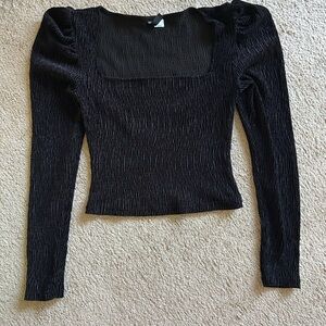 H&M Black Square-Neck Long Sleeve Ruched Top